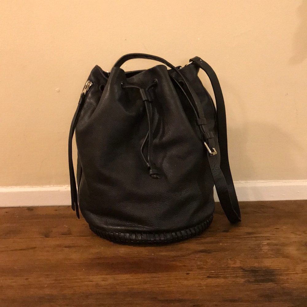All Saints Black Leather Bucket Bag